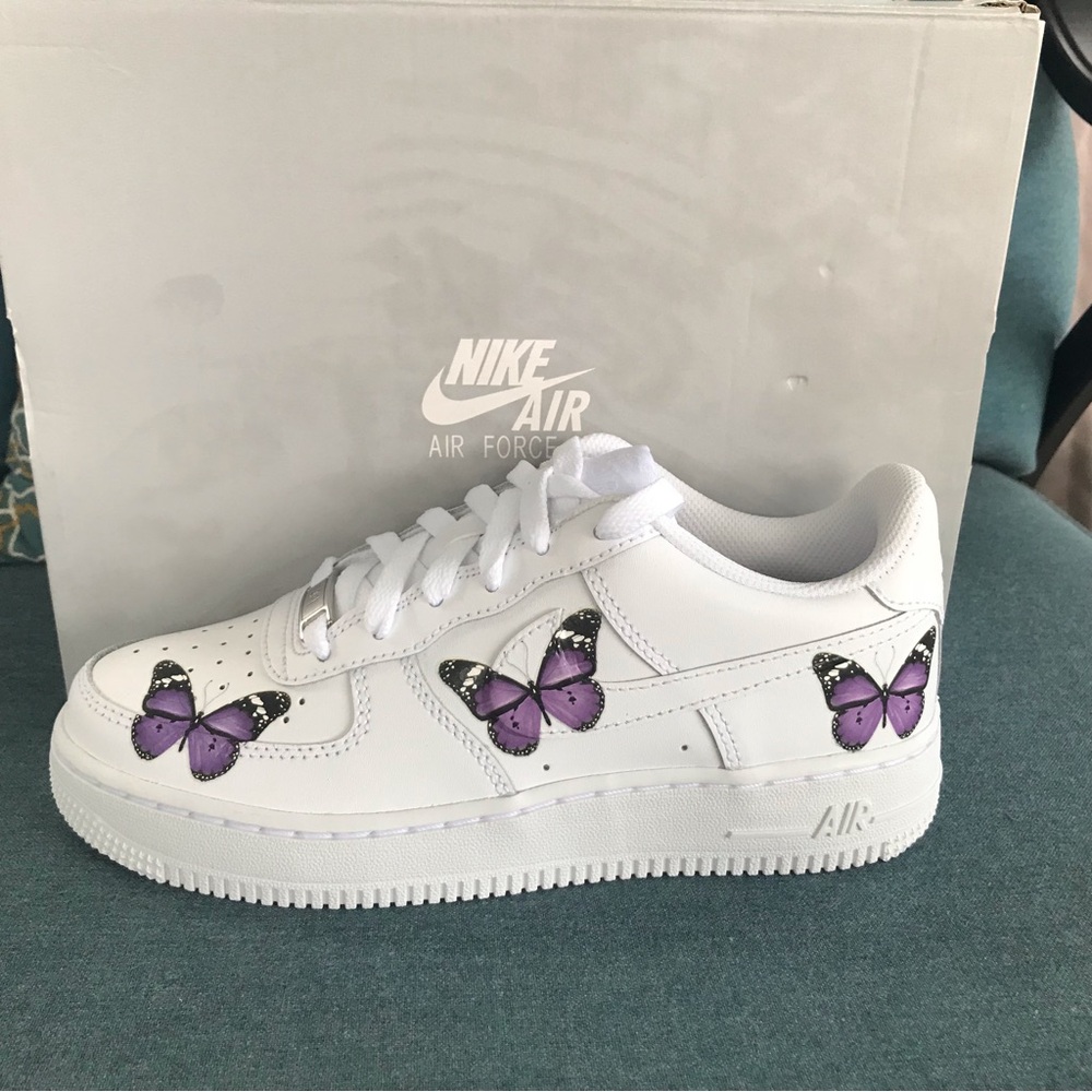 Nike Air Force 1 (GS)  Custom Purple Butterflies Size 4Y